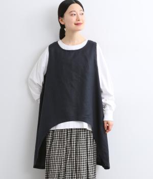 14番手リネンイレギュラー裾ノースリーブプルオーバー(ネイビー-F)