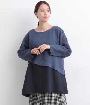 リネンシャンブレー×14番手リネンプルオーバー(ネイビー×ブルー-F)