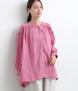 リネンシャンブレー前あきギャザーブラウス(マゼンタ-F)