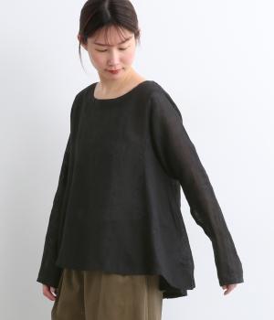 リネンシャンブレーAラインギャザープルオーバー(ブラック-F)