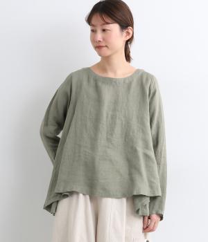 リネンシャンブレーAラインギャザープルオーバー(ダルグリーン-F)