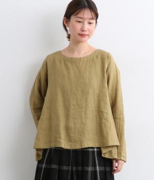 リネンシャンブレーAラインギャザープルオーバー(マスタード-F)