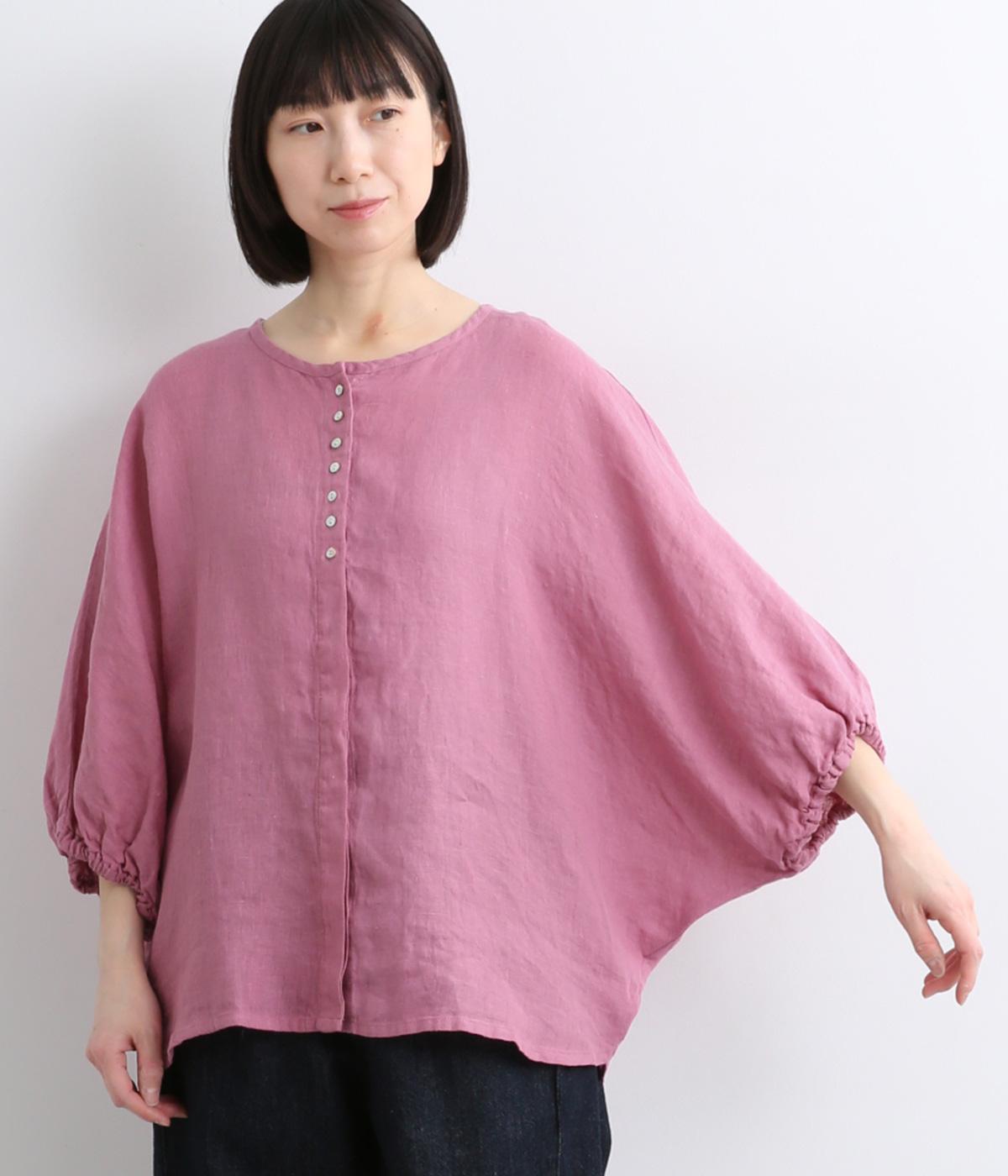 リネンシャンブレー袖口ゴムドルマンブラウス(マゼンタ-F)