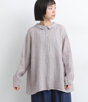 リネンシャンブレー2way襟付きブラウス(スチールグレー-F)