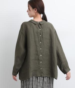 リネンシャンブレー2way襟付きブラウス(チャコール-F)