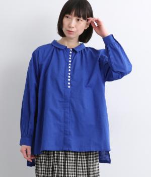 コットンリネン多ボタン前あきブラウス(ロイヤルブルー-F)
