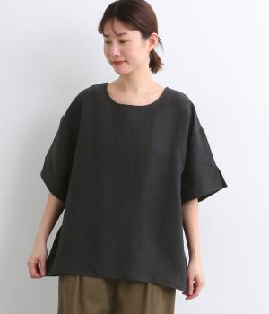 9番手リネン袖口スリットプルオーバー(ブラック-F)