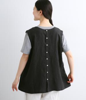 9番手リネン2wayピンタックベスト(ブラック-F)