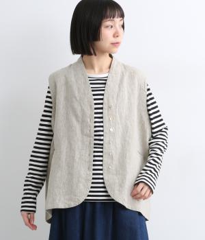 9番手リネン立ち襟ベスト(ポケット付き)