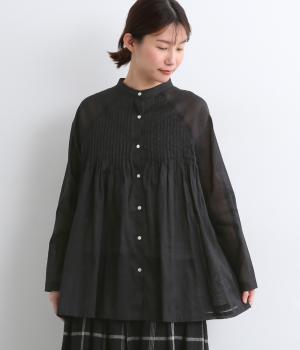 ラミーコットンラグランスリーブタックブラウス(ブラック-F)