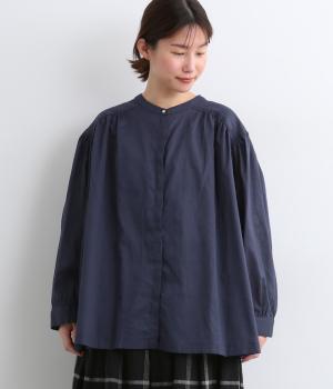 ラミーコットンギャザーブラウス(ネイビー-F)