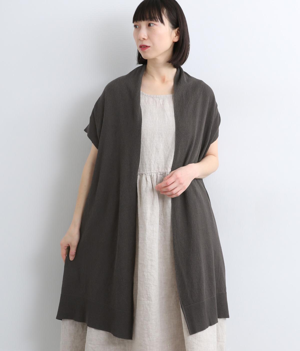 コットンリネンニット鹿の子あみノースリーブ羽織(チャコールブラウン-F)