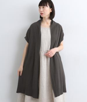 コットンリネンニット鹿の子あみノースリーブ羽織(チャコールブラウン-F)