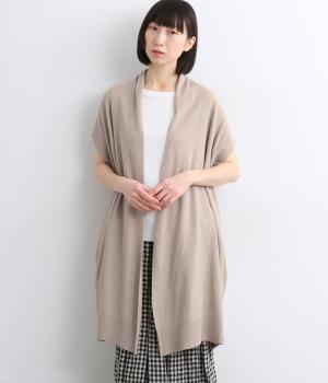 コットンリネンニット鹿の子あみノースリーブ羽織(ベージュ-F)