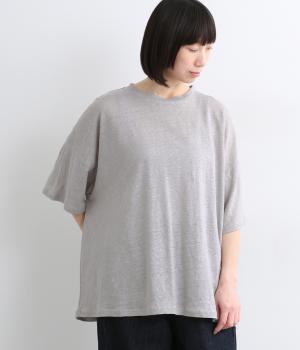 リネンカットソーワイドシルエットTシャツ(グレー-F)