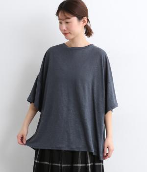 リネンカットソーワイドシルエットTシャツ(ネイビー-F)