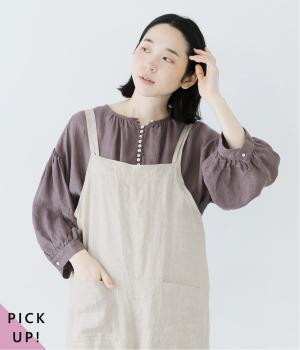 リネンシャンブレー　多ボタンふんわりブラウス(パープル-F)