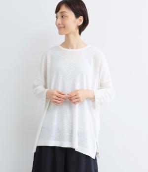 リネンカットソーギャザー切り替えTシャツ(オフ-F)