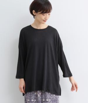 リネンカットソーギャザー切り替えTシャツ(ブラック-F)
