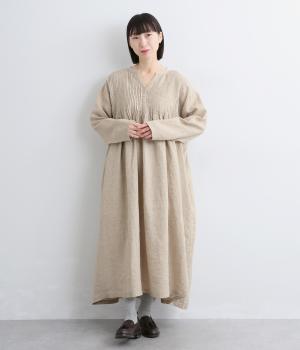 14番手リネンピンタックヘンリーワンピース(キナリ-F)