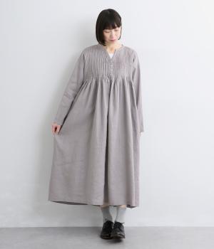 14番手リネンピンタックヘンリーワンピース(スチールグレー-F)