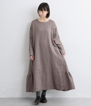 14番手リネン2way裾ギャザー切り替えワンピース(アッシュグレー-F)