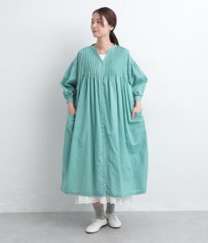 コットンリネンボイルピンタックワンピース(ターコイズ-F)