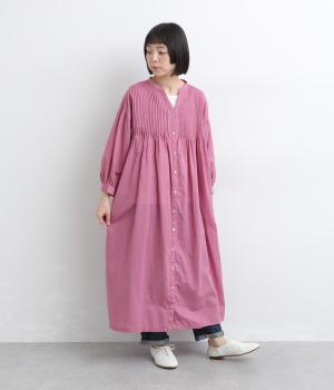 コットンリネンボイルピンタックワンピース(パープル-F)