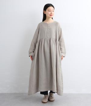 リネンシャンブレ-多ボタンサイドタックワンピース