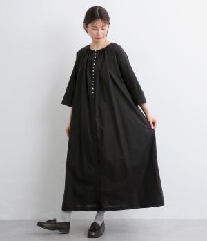 コットンリネン多ボタン前あきワンピース(ブラック-F)