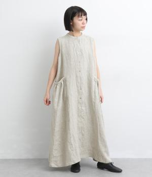 9番手リネン脇ギャザー切り替えワンピース