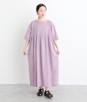 コットンリネンボイルピンタックワンピース(グレーパープル-F)