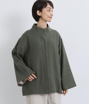 9番手リネンワイドスリーブジャケット（モスグリーン・F）