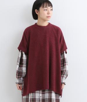 ソフトウールニットボタン付きポンチョ（レッド・F）