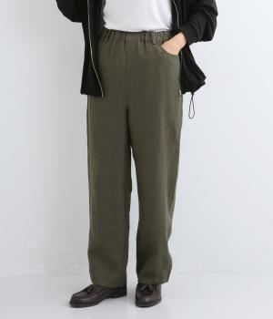 9番手リネンテーパードパンツ（チャコール・F）