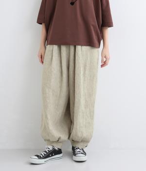 9番手リネン裾タックパンツ（グレージュ・F）