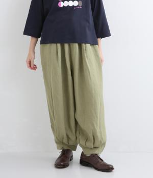 9番手リネン裾タックパンツ（ベージュ・F）