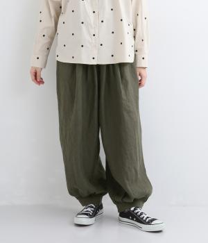 9番手リネン裾タックパンツ（チャコール・F）
