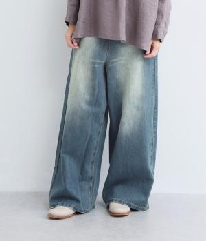 デニムワイドパンツ(ブルー-L)