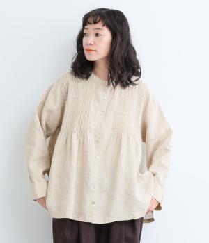 ヨーロピアンリネン細ピンタック前あきブラウス(キナリ-F)