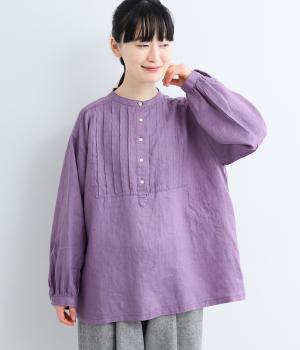 ヨーロピアンリネンヘンリーあきブラウス(アッシュパープル-F)