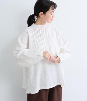 ヨーロピアンリネンヘンリーあきブラウス(オフ-F)