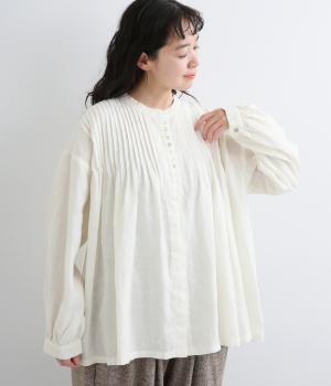 ヨーロピアンリネンピンタック多ボタン前あきブラウス（オフ・F）