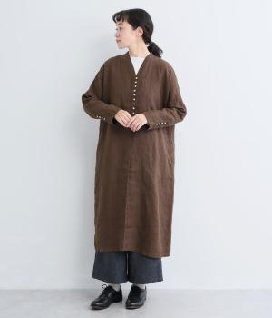 9番手リネン多ボタン羽織(チャコールブラウン-F)