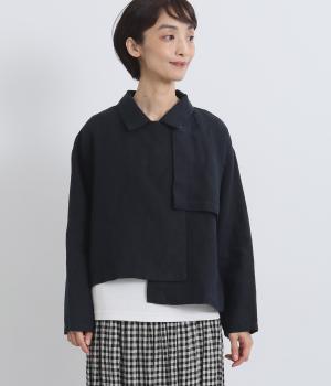 9番手リネン重ね襟付きシャツ（ネイビー・F）