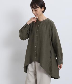 9番手リネン前後差ブラウス（チャコール・F）