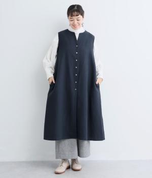 コットンリネンダブルガーゼロングベスト(ネイビー-F)