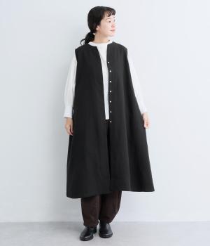 コットンリネンダブルガーゼロングベスト(ブラック-F)