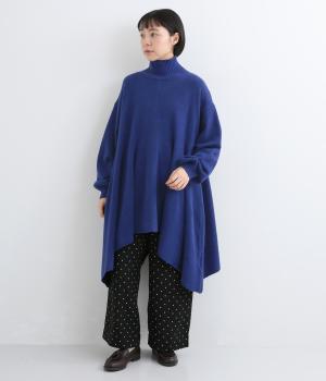 ポリコットンニットロングプルオーバー（ブルー・F）