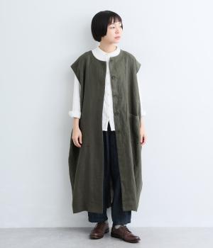 9番手リネンロングベスト（チャコール・F）